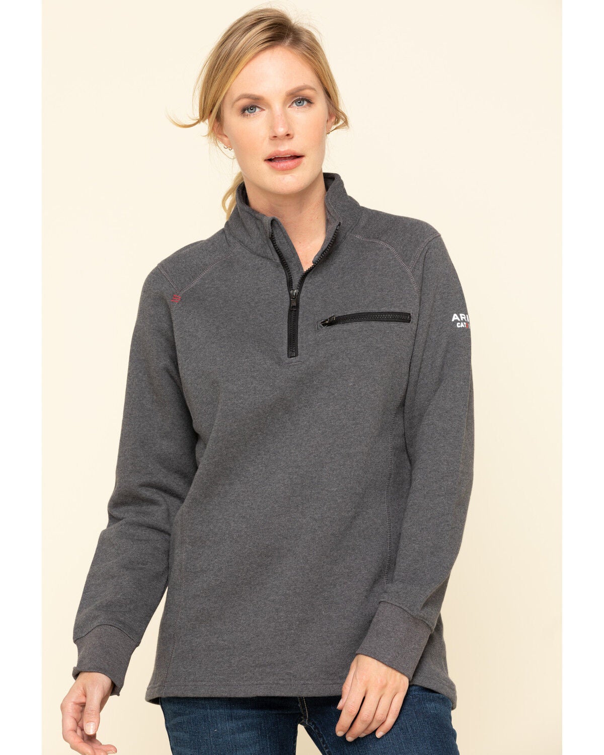 Ariat Women's Charcoal Heather FR Rev 1/4 Zip Pullover, Charcoal, hi-res