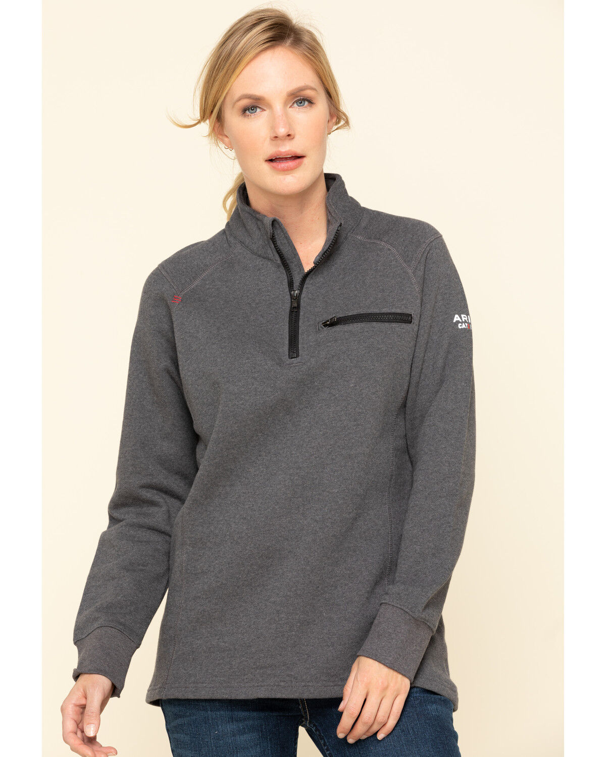 Image #1 - Ariat Women's Charcoal Heather FR Rev 1/4 Zip Pullover, Charcoal, hi-res