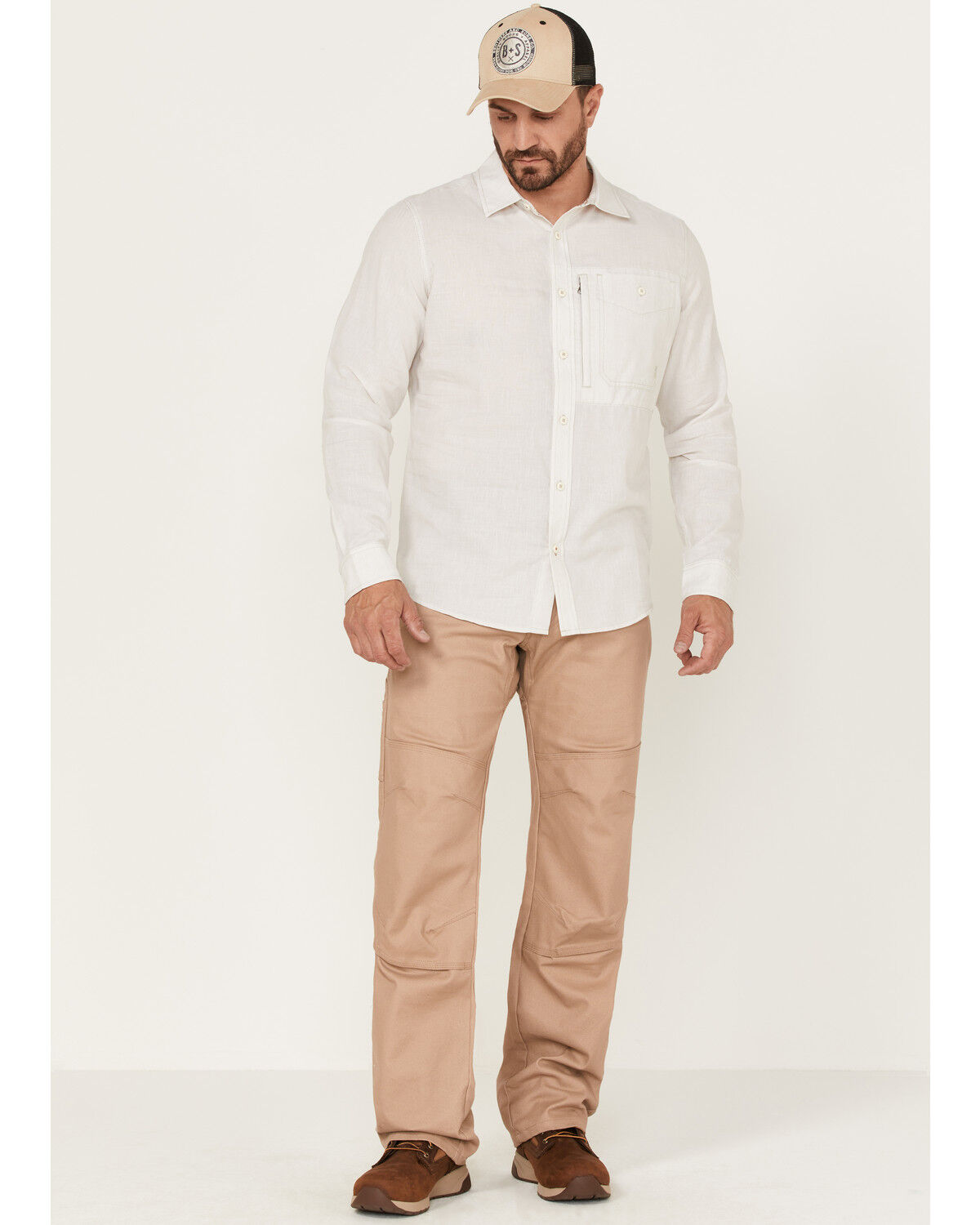 Image #2 - Brothers and Sons Men's Performance Solid Long Sleeve Button Down Western Shirt, Sand, hi-res