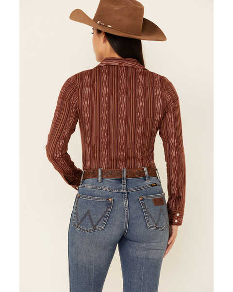 Image #4 - Shyanne Women's Striped Long Sleeve Pearl Snap Western Shirt , Chocolate, hi-res