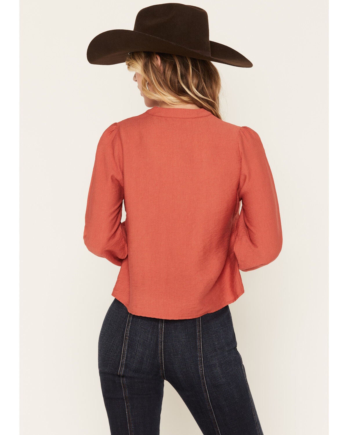 Image #4 - Wild Moss Women's Western Embroidered Long Sleeve Peasant Top, Rust Copper, hi-res