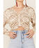 Image #2 - Lush Women's Taupe Star Print Cinch Front Long Sleeve Crop Top, Taupe, hi-res