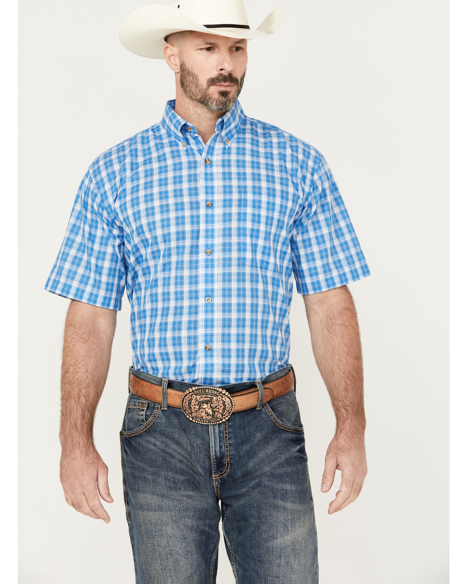 Wrangler Men s Assorted Riata Plaid Print Short Sleeve Button Down Western Shirt
