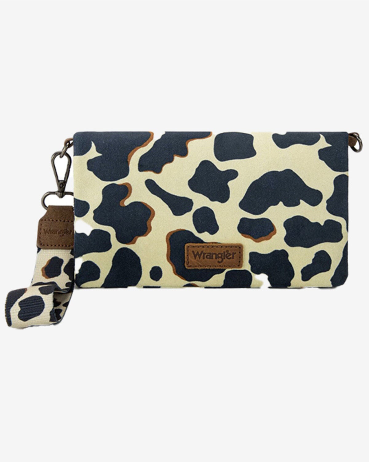 Wrangler Women's Cow Print Wristlet Crossbody, Brown, hi-res