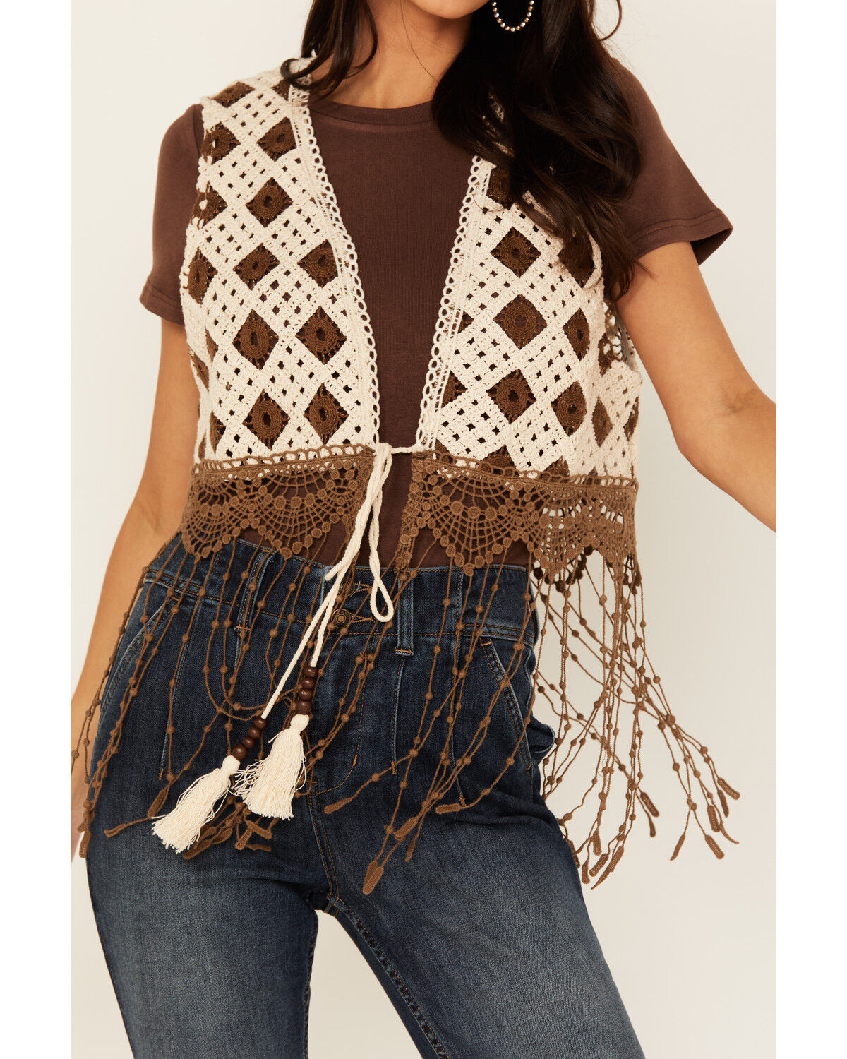 Image #3 - Miss Me Women's Crochet Fringe Vest, Cream, hi-res