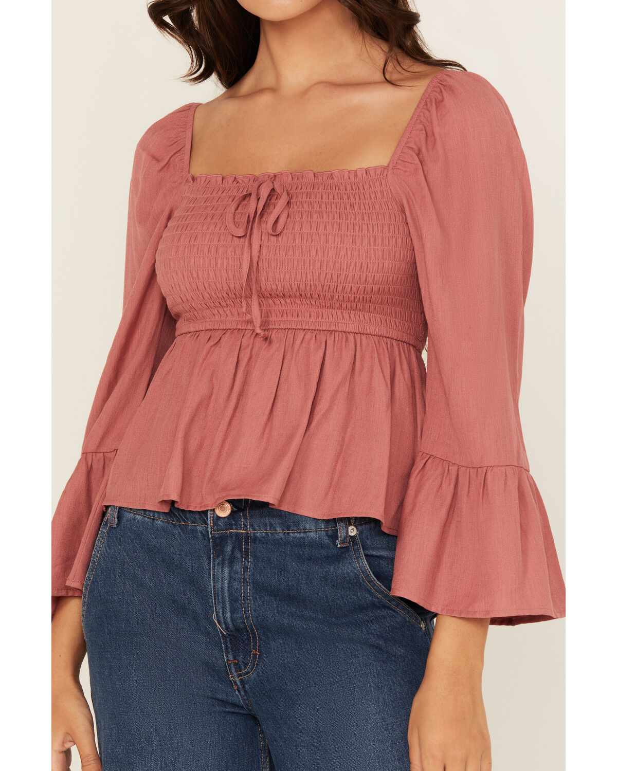 Image #3 - Ash & Violet Women's Solid Smocked Long Sleeve Blouse, Pink, hi-res