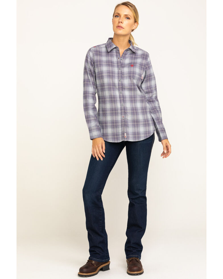 Ariat Women's FR Purple Abigail Plaid Long Sleeve Work Shirt , Purple, hi-res