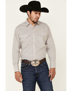 Ely Walker Men's Khaki Small Check Plaid Long Sleeve Snap Western Shirt , Beige/khaki, hi-res