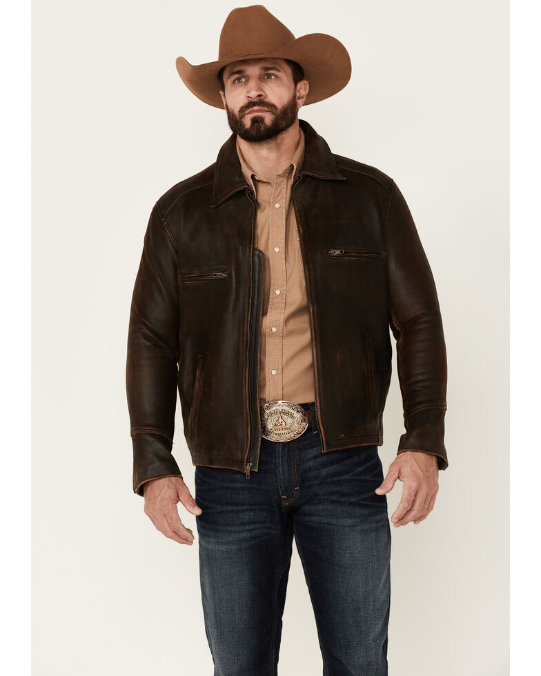 Understated Leather Men's Sundance Cowhide Zip-Front Leather Jacket , Brown, hi-res