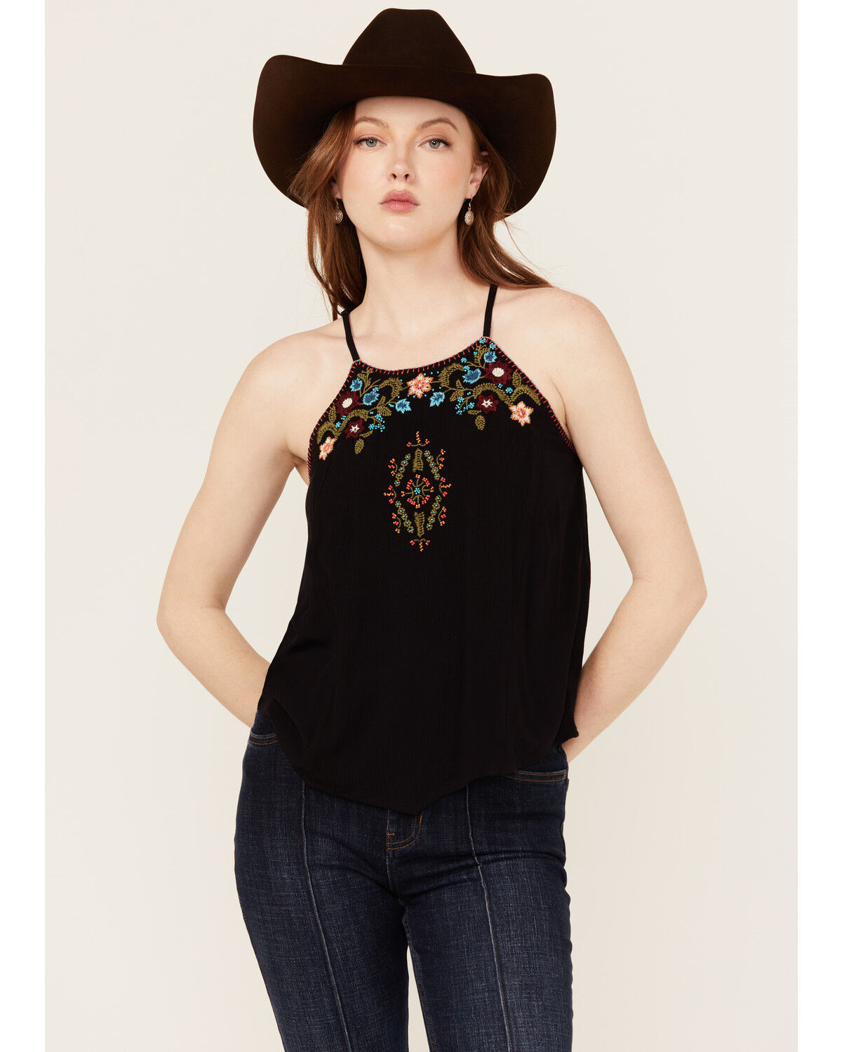 Image #1 - Idyllwind Women's Surrey Embroidered And Beaded Halter Top, Black, hi-res