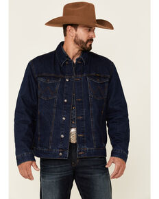 Wrangler Men's Rodeo Dark Wash Lined Stripe Button-Front Denim Jacket , Indigo, hi-res