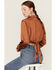 Image #1 - Lush Women's Satin Wrap Tie Waist Crop Top, Rust Copper, hi-res
