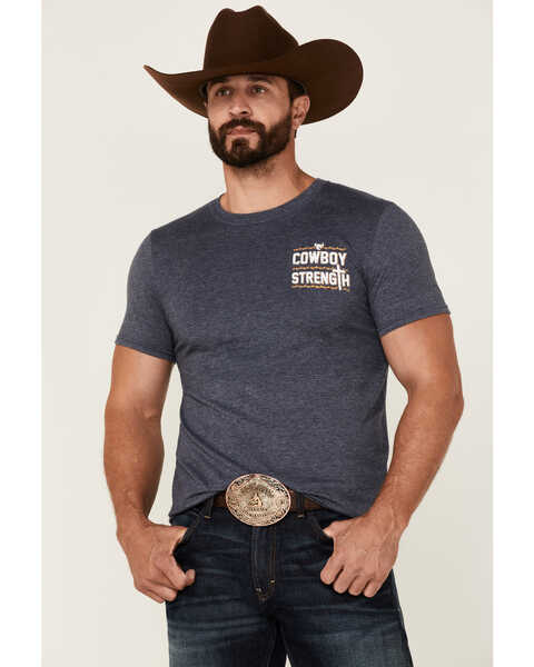 Cowboy Hardware Men's Heather Strength Graphic Short Sleeve T-Shirt , Heather Blue, hi-res