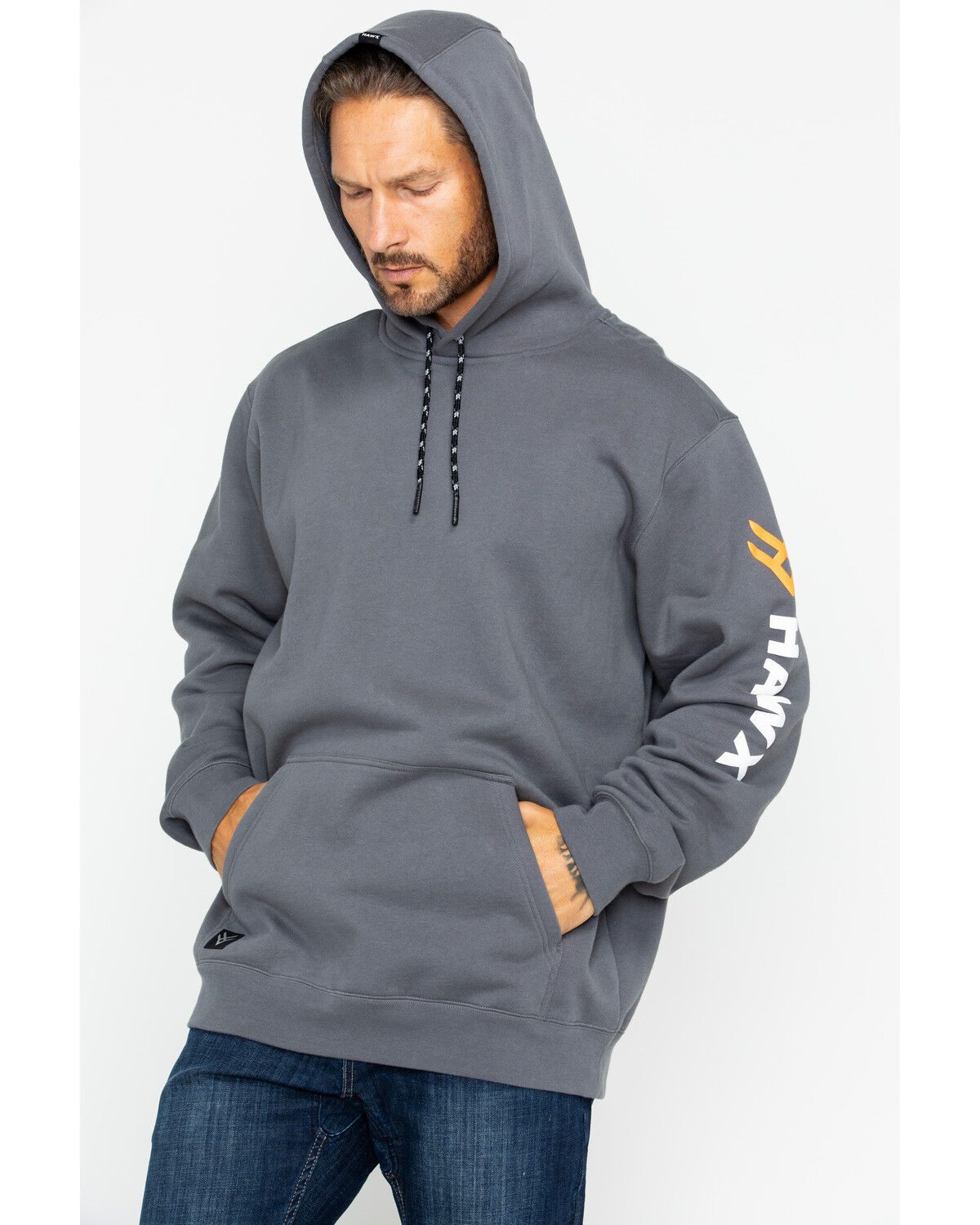Image #5 - Hawx Men's Logo Sleeve Hooded Work Sweatshirt, Charcoal, hi-res
