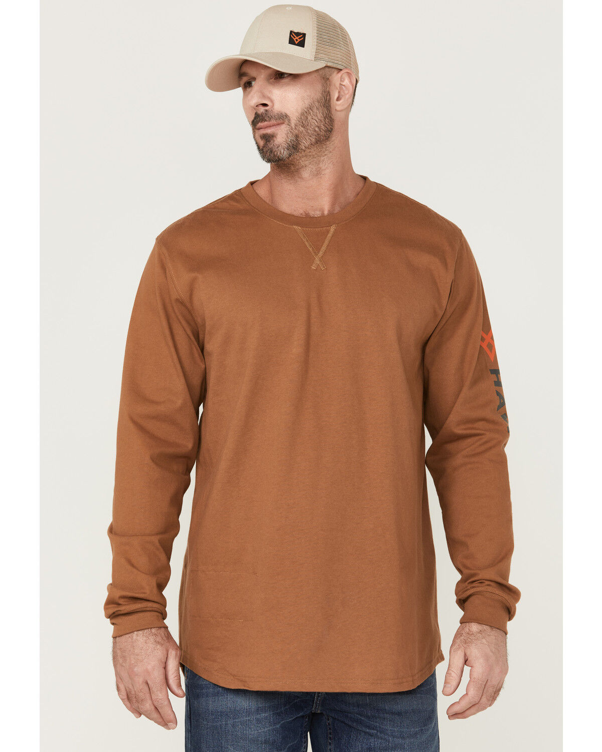Image #1 - Hawx Men's FR Logo Long Sleeve Work T-Shirt - Big, Russett, hi-res