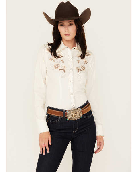 Rodeo Clothing Women's Western Casual Button Down Shirt, Embroidered  Cowgirl Country Outfit Shirts for Women 513 S at  Women's Clothing  store