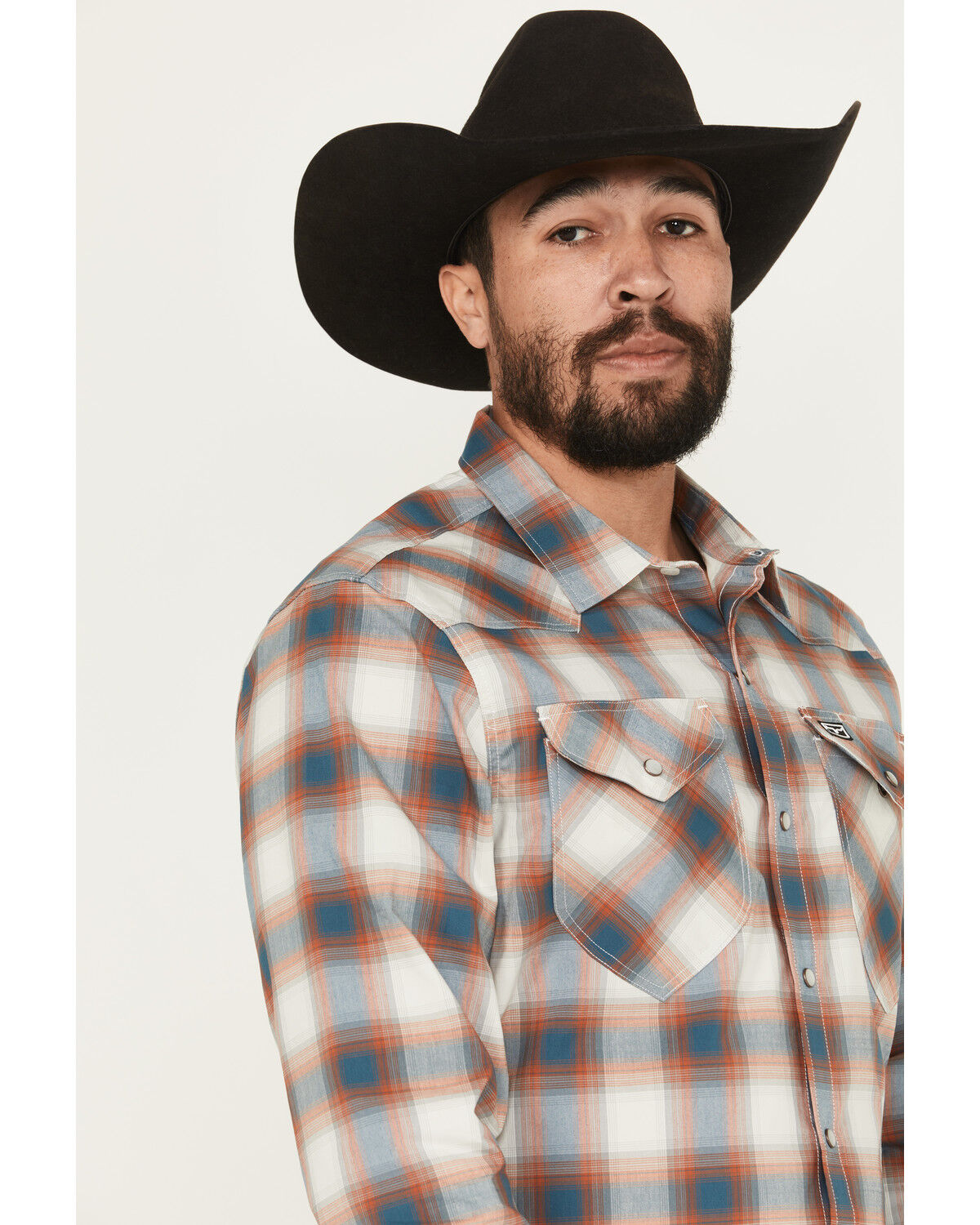 Image #2 - Kimes Ranch Men's Hays Plaid Print Long Sleeve Snap Stretch Western Shirt, Blue, hi-res