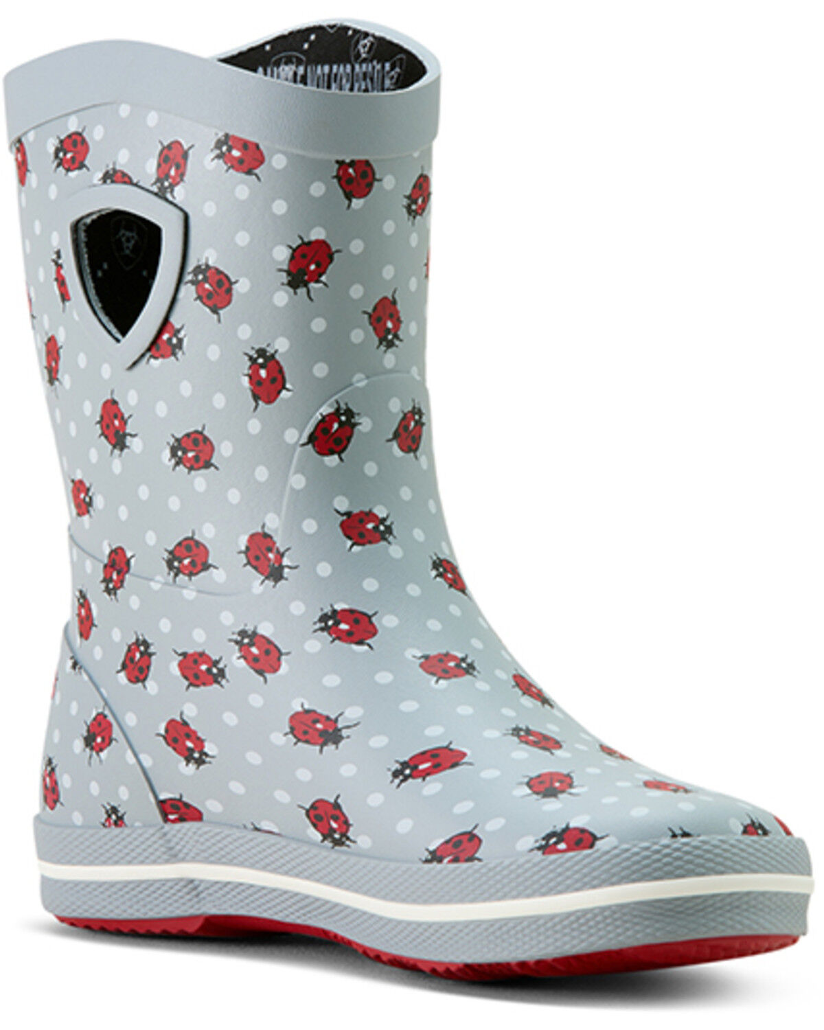 Image #1 - Ariat Boys' Kelmarsh Lady Bug Print Rubber Boots, Black/red, hi-res