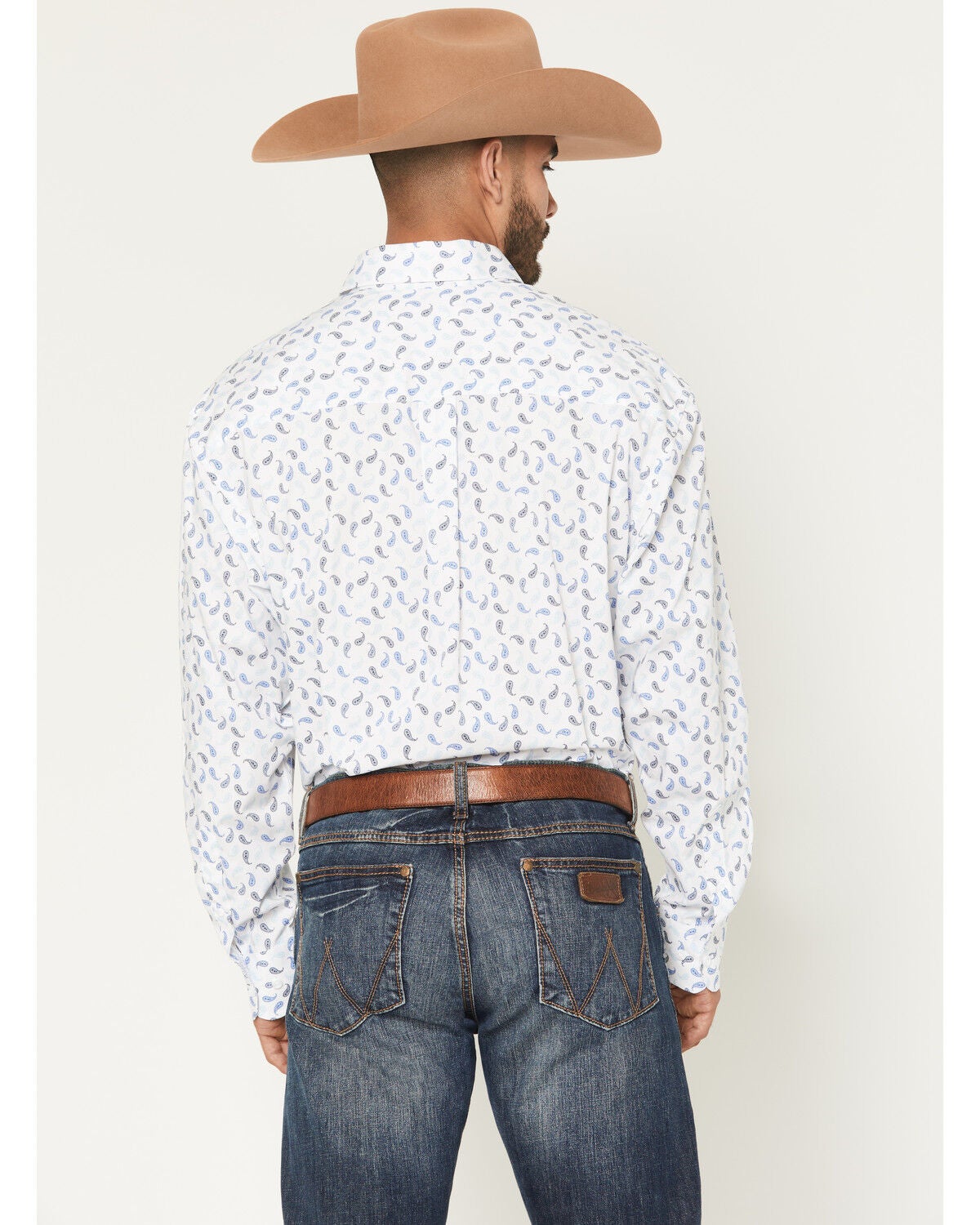 Image #4 - George Strait by Wrangler Men's Paisley Print Long Sleeve Button-Down Stretch Western Shirt - Tall, White, hi-res