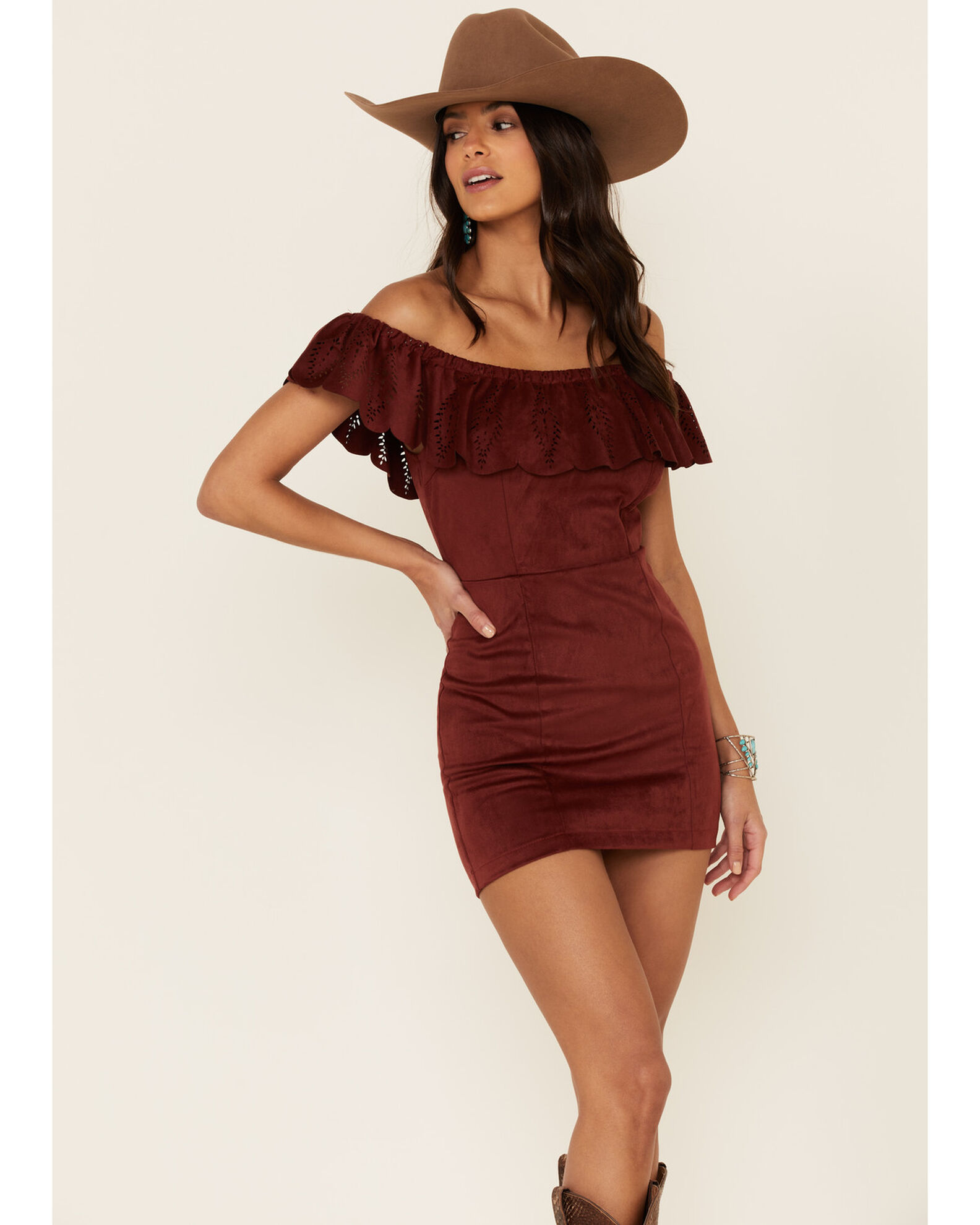 Shyanne Women s Off Shoulder Faux Suede Dress