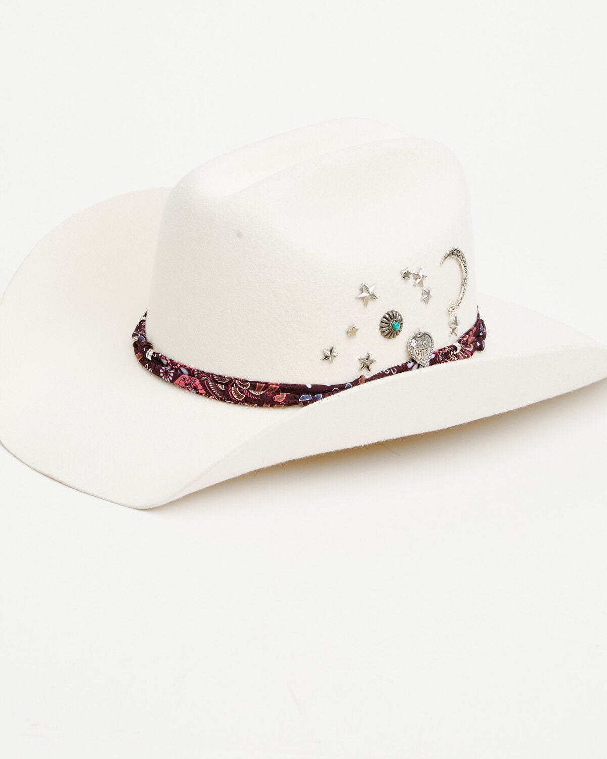 Shyanne Women's Corded Bandana Felt Cowboy Hat, White, hi-res