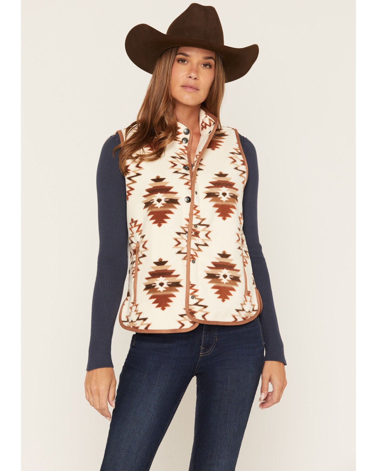 Idyllwind Women's Wister Southwestern Print Polar Fleece Vest, Natural, hi-res
