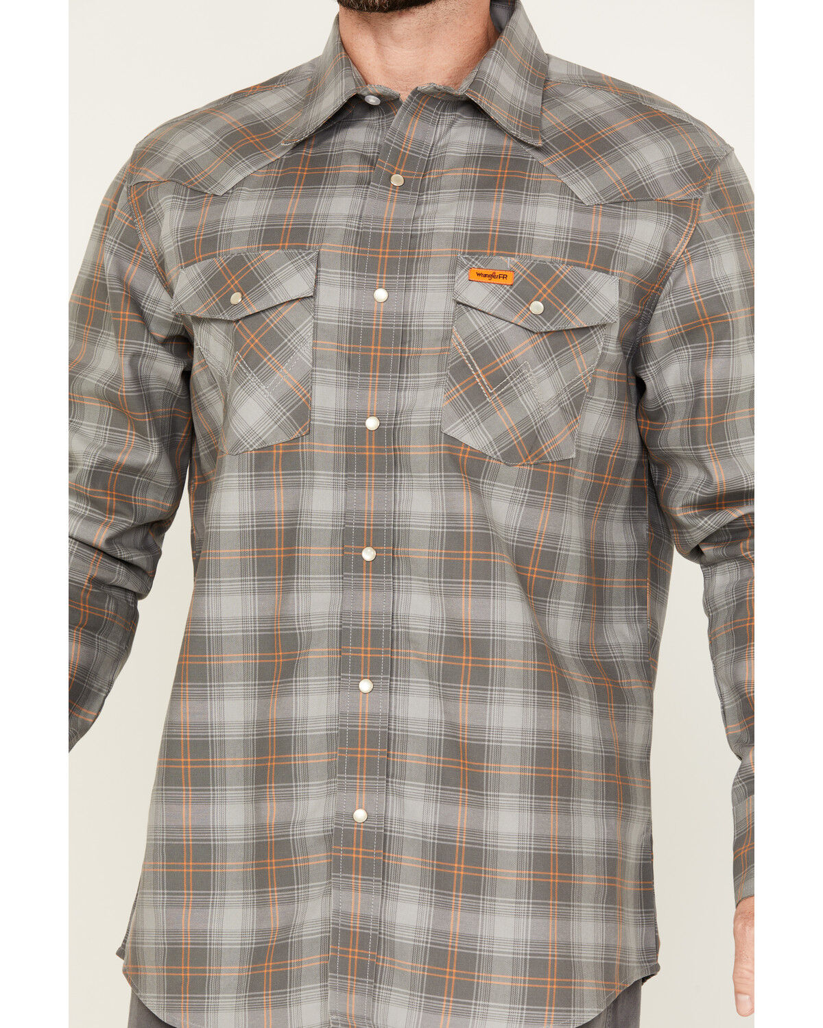 Image #3 - Wrangler Men's FR Plaid Print Long Sleeve Snap Work Shirt, Grey, hi-res