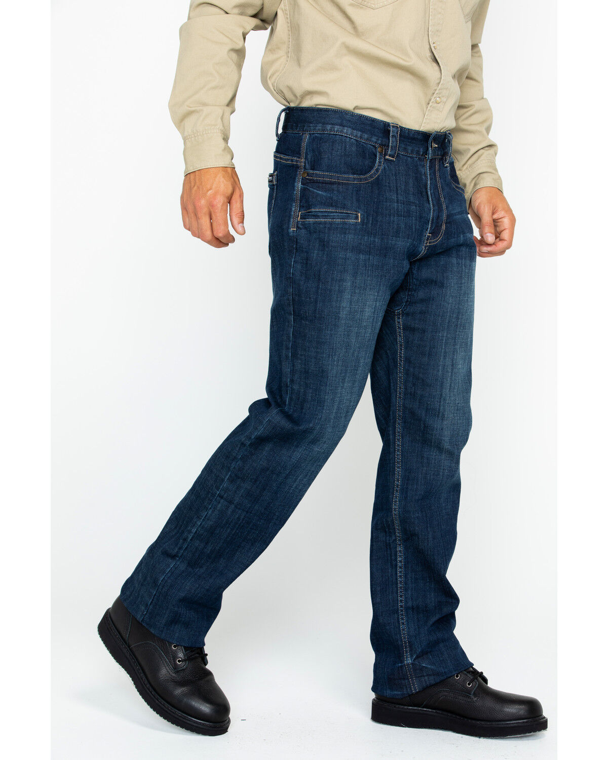 Image #4 - Hawx Men's Medium Dark Wash Stretch Work Denim Jeans, Indigo, hi-res