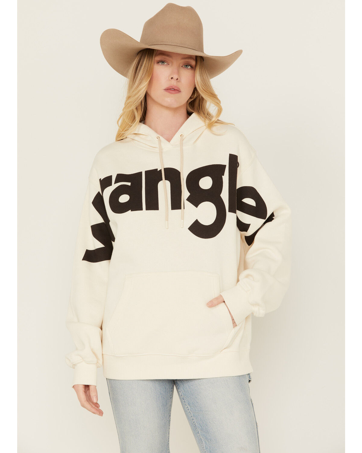 Image #1 - Wrangler Retro Women's Large Logo Hoodie, Cream, hi-res
