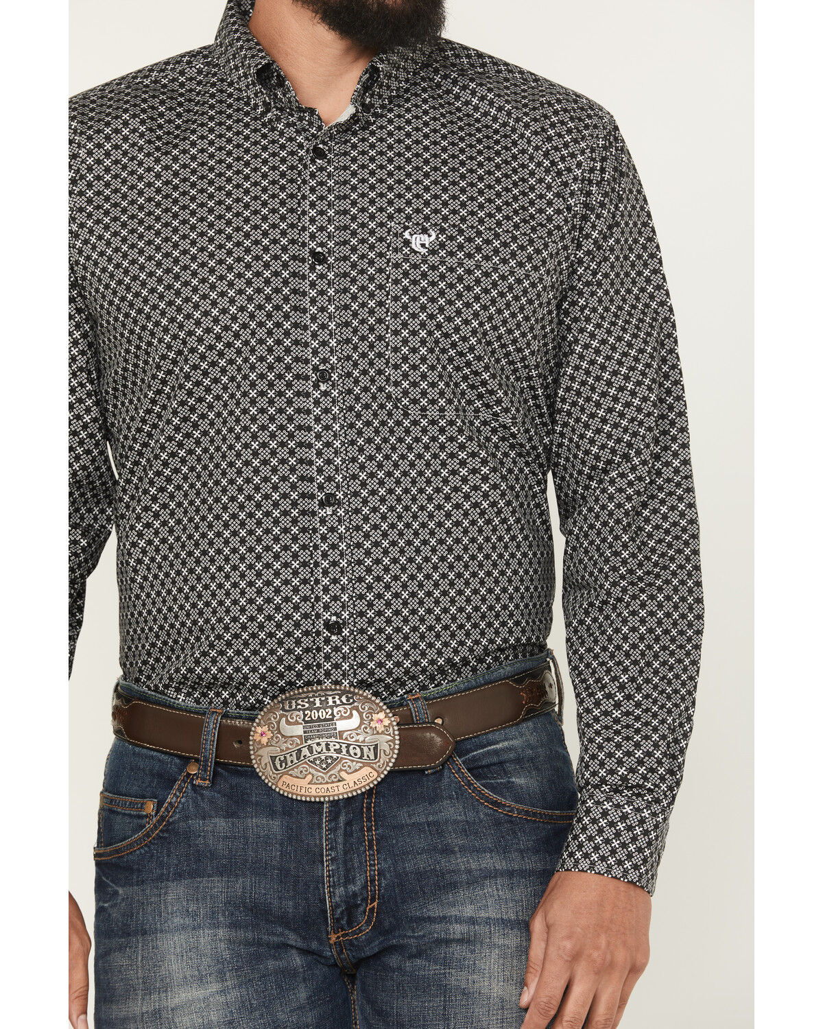 Image #3 - Cowboy Hardware Men's Geo Floral Print Long Sleeve Button-Down Western Shirt, Black, hi-res