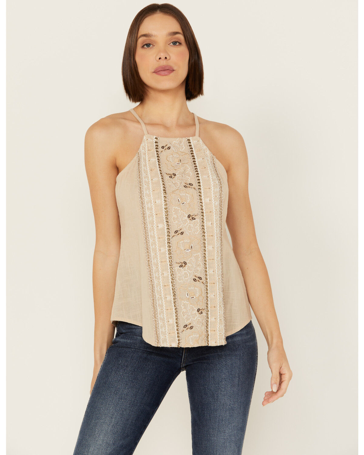 Image #1 - Shyanne Women's Embellished Halter Tank, Taupe, hi-res