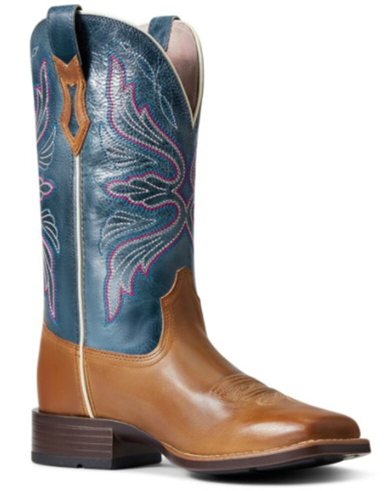 Ariat Women's Almond Buff & Baby Blue Eyes Edgewood Bantamweight Full Grain Western Boot - Wide Square Toe , Brown, hi-res