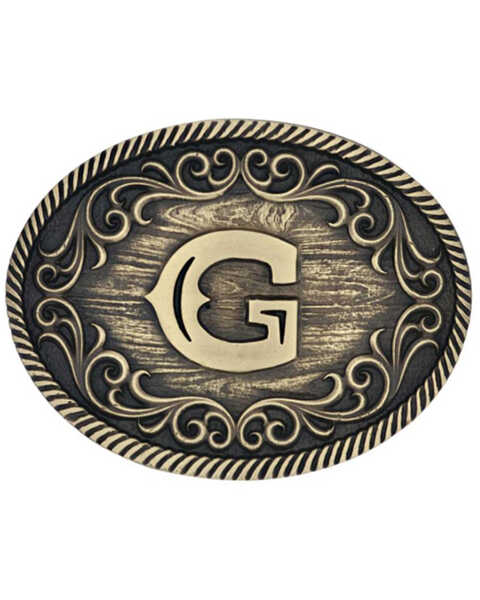 Image #1 - Montana Silversmiths Filigree Initial G Belt Buckle, Bronze, hi-res