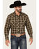 Image #1 - Roper Men's Plaid Print Long Sleeve Pearl Snap Western Shirt, Green, hi-res