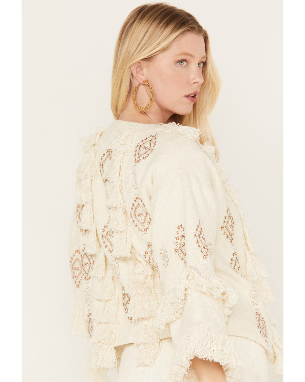 Image #4 - Shyanne Women's Fringe Embellished Jacket, Cream, hi-res