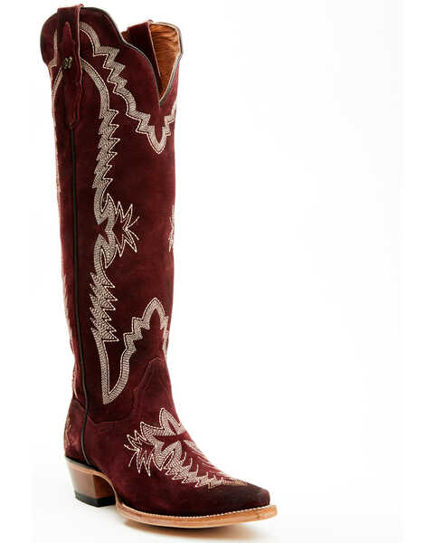 Dan Post Women's Marlowe Suede Western Boots - Snip Toe , Red, hi-res