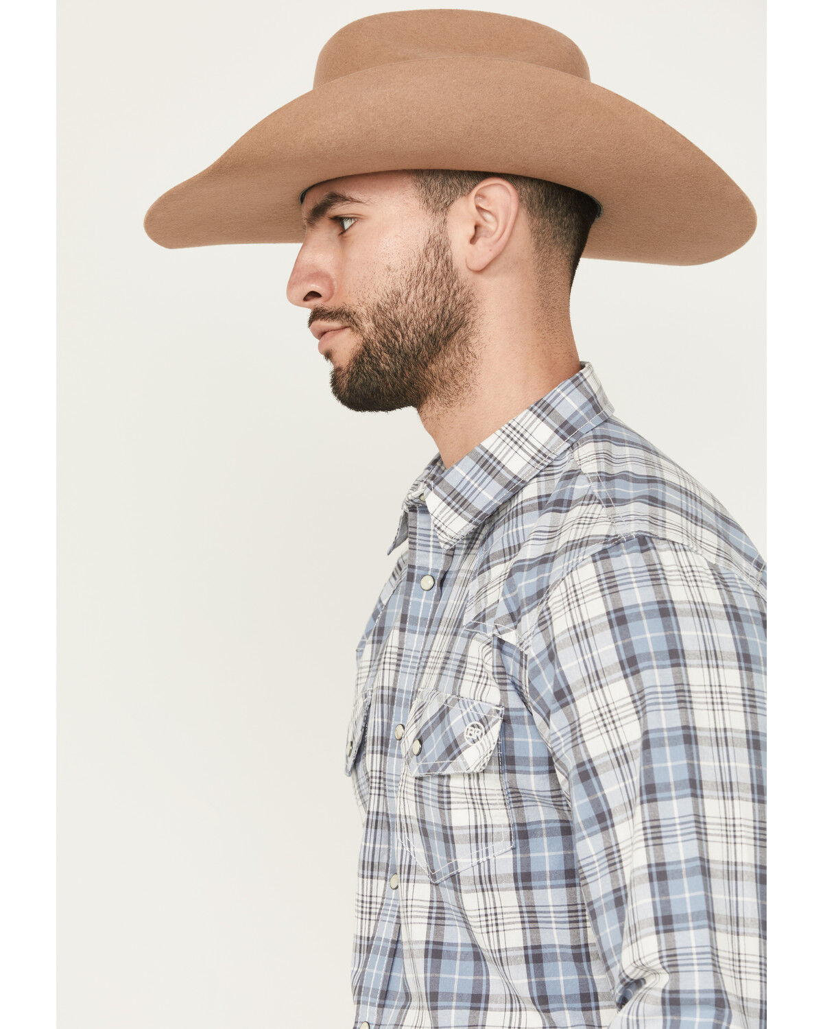 Image #2 - Blue Ranchwear Men's Meadow Plaid Print Long Sleeve Snap Western Shirt, Light Blue, hi-res
