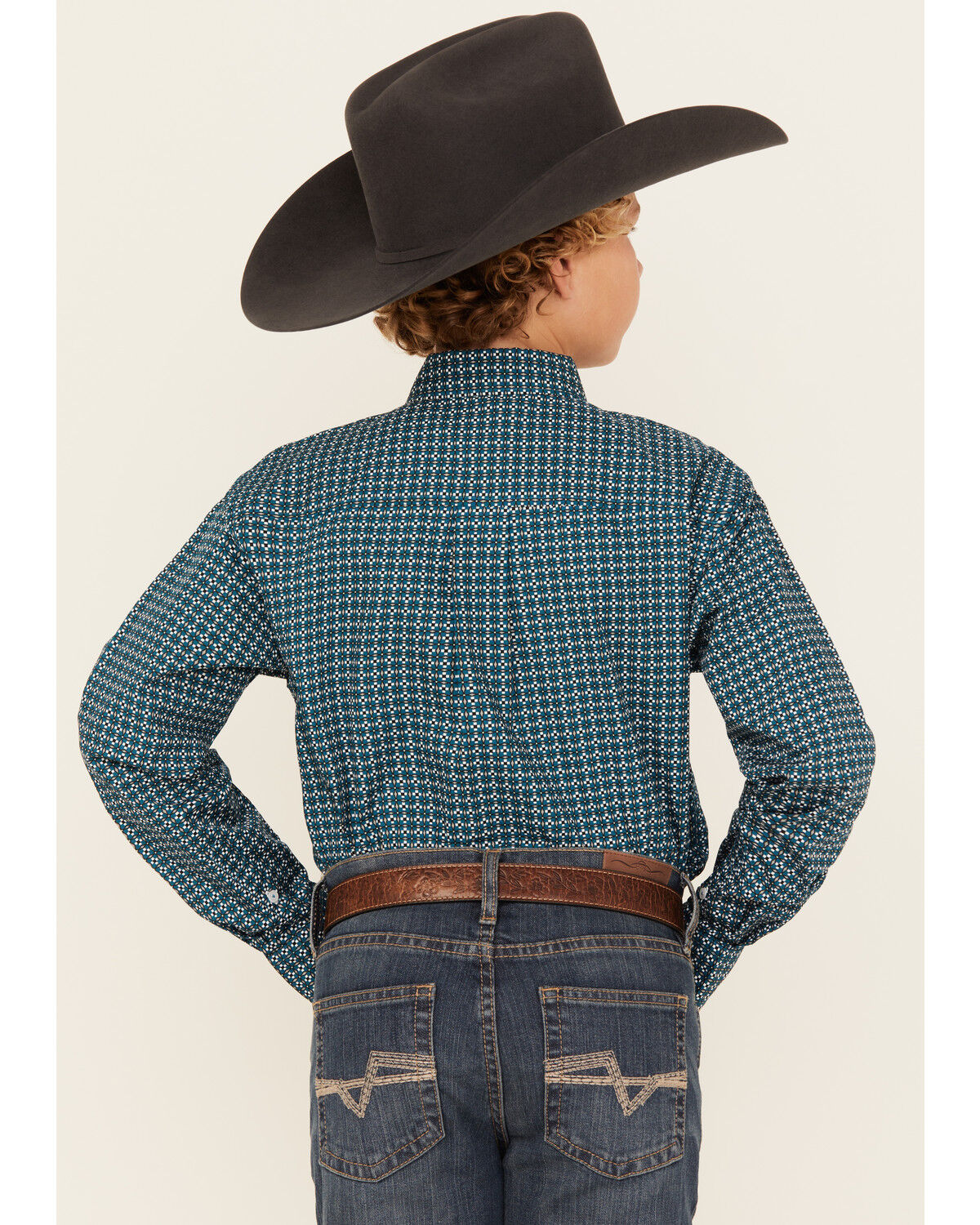 Image #4 - Cinch Boys' Geo Print Long Sleeve Button-Down Western Shirt, Teal, hi-res