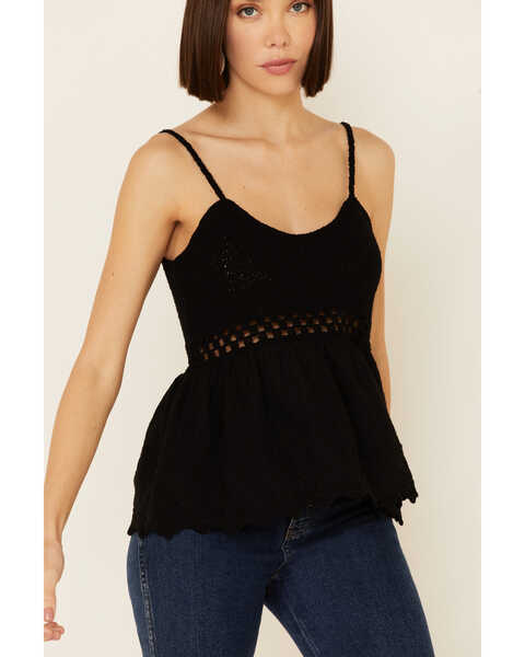 Image #3 - Very J Women's Crochet Embroidered Cami Tank Top , Black, hi-res