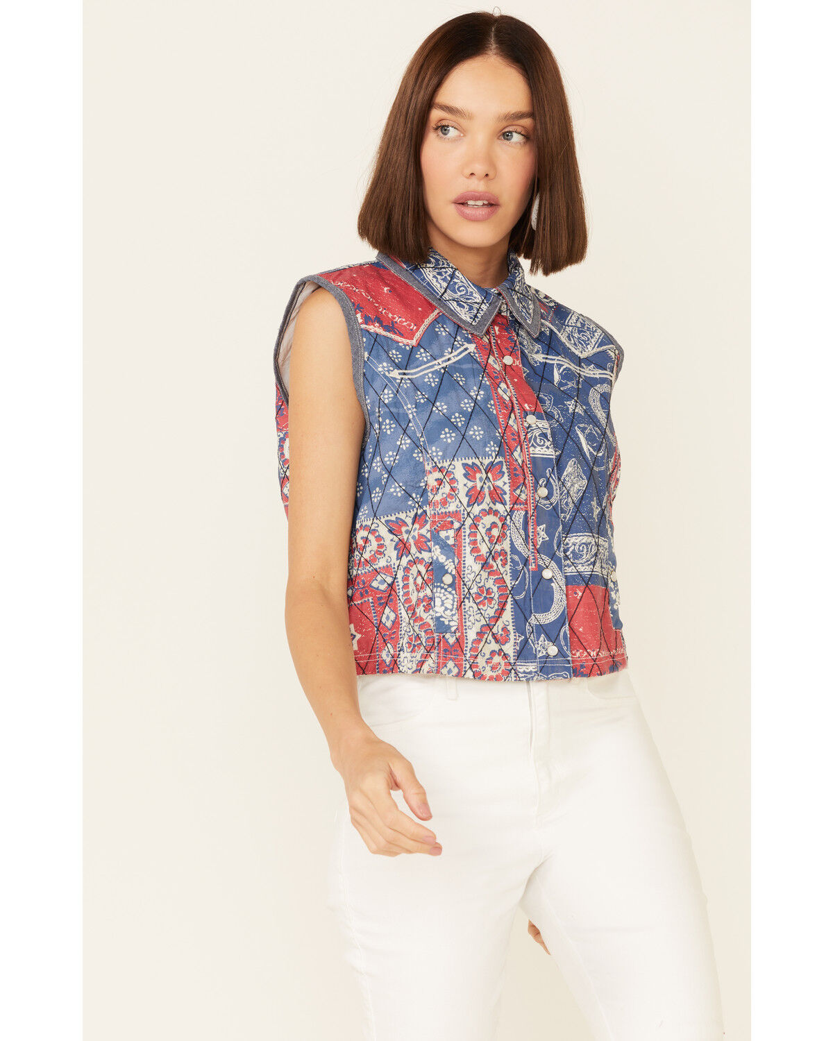 Image #1 - Double D Ranch Women's Multi Print Liberty & Justice For All Snap-Front Vest, Multi, hi-res