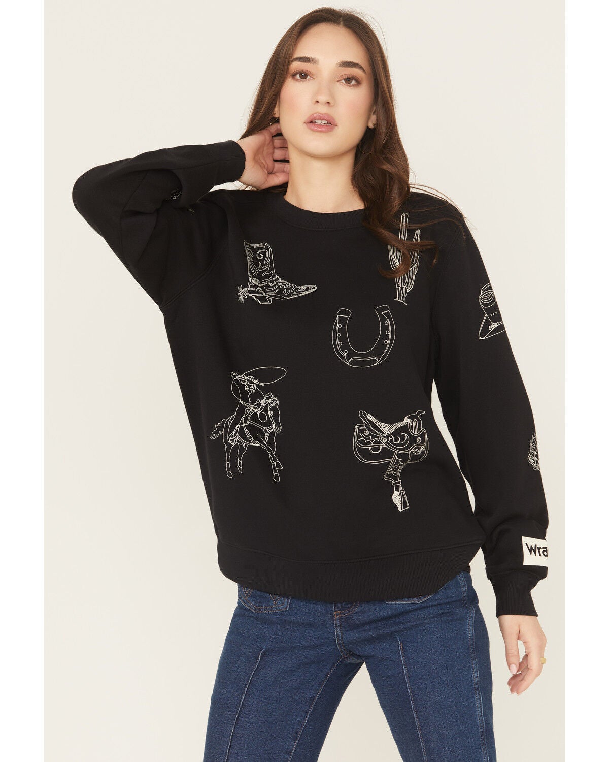 Wrangler Retro Women's Conversational Print Pullover Sweatshirt, Black, hi-res