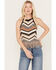 Image #1 - Shyanne Women's Zig Zag Fringe Halter Sweater Tank, Taupe, hi-res
