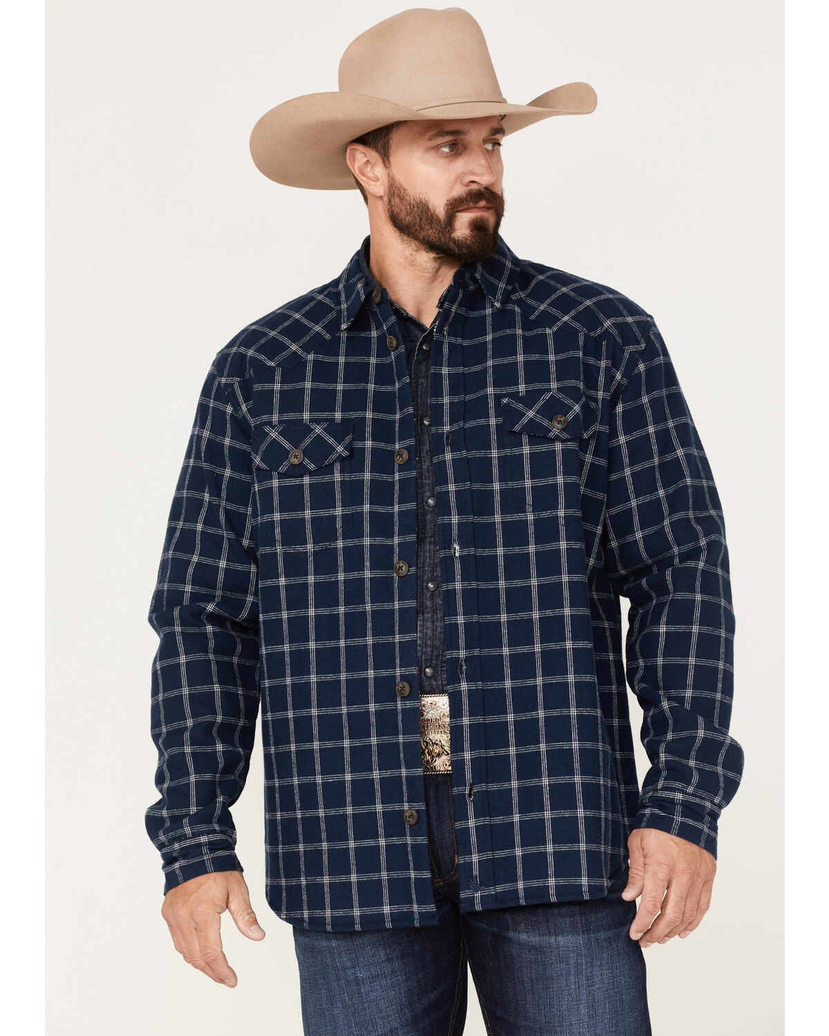 Image #1 - Cody James Men's Ghost Tree Plaid Button-Down Sherpa Bonded Flannel Shirt Jacket, , hi-res