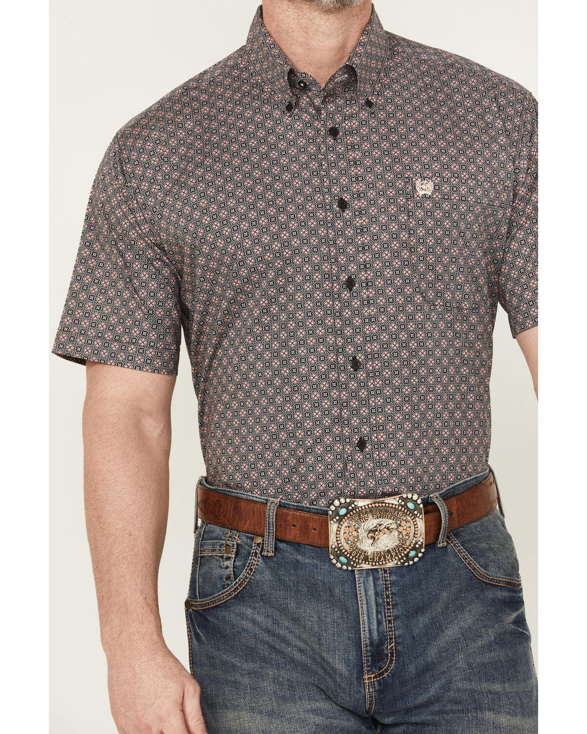 Image #3 - Cinch Men's Geo Print Short Sleeve Button-Down Stretch Western Shirt, Grey, hi-res