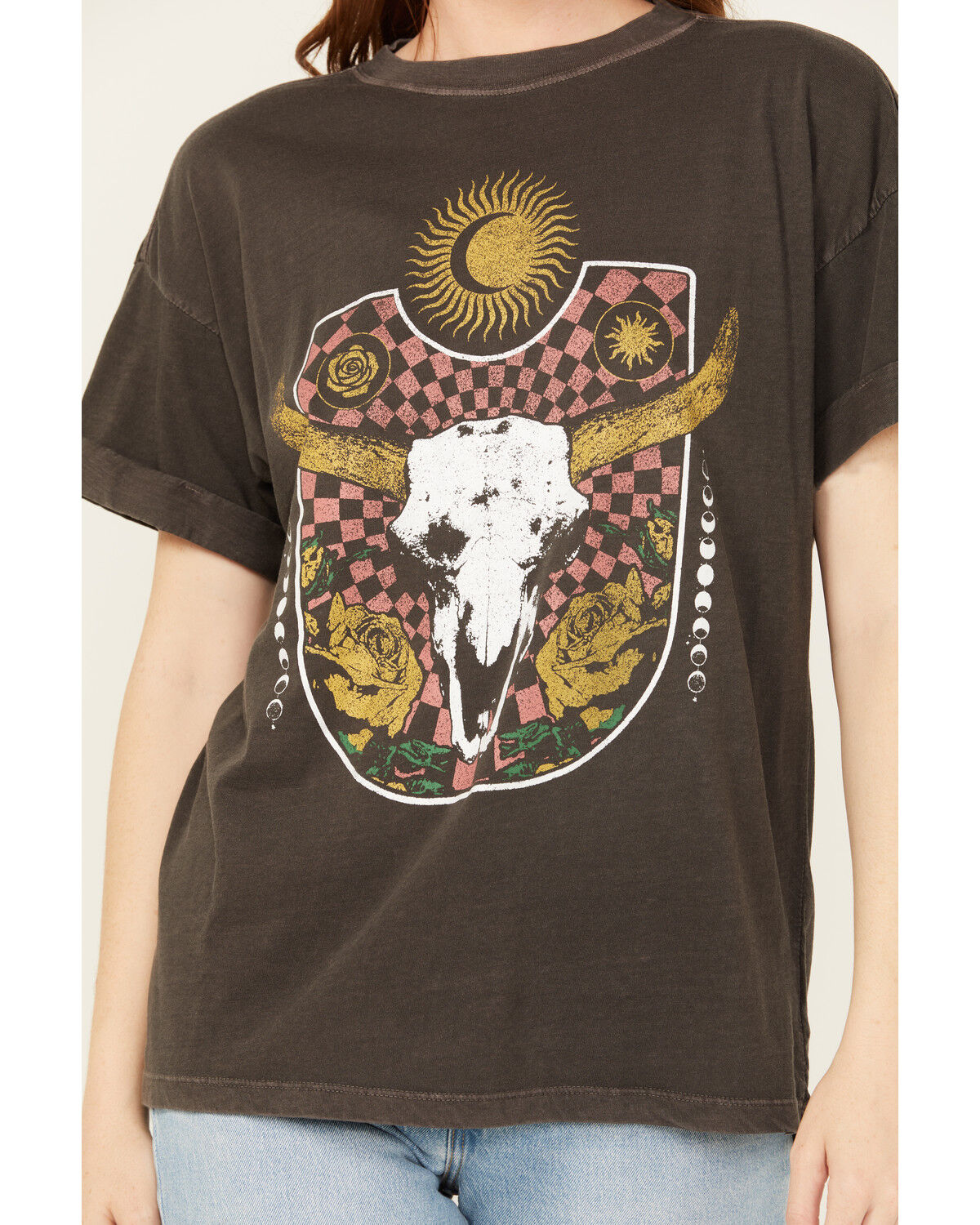 Image #3 - Girl Dangerous Women's Steer Head Rose Relaxed Short Sleeve Graphic Tee, Black, hi-res