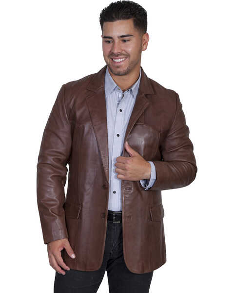 Scully Men's Lamb Leather Blazer - Big and Tall , Chocolate, hi-res