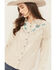 Image #2 - Shyanne Women's Embellished Faux Suede Long Sleeve Fringe Top, Oatmeal, hi-res