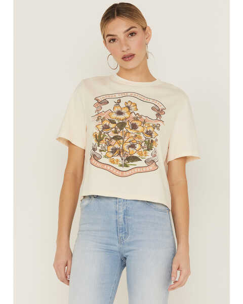 Cleo + Wolf Women's Joshua Tree Graphic Boxy Cropped Tee, Taupe, hi-res