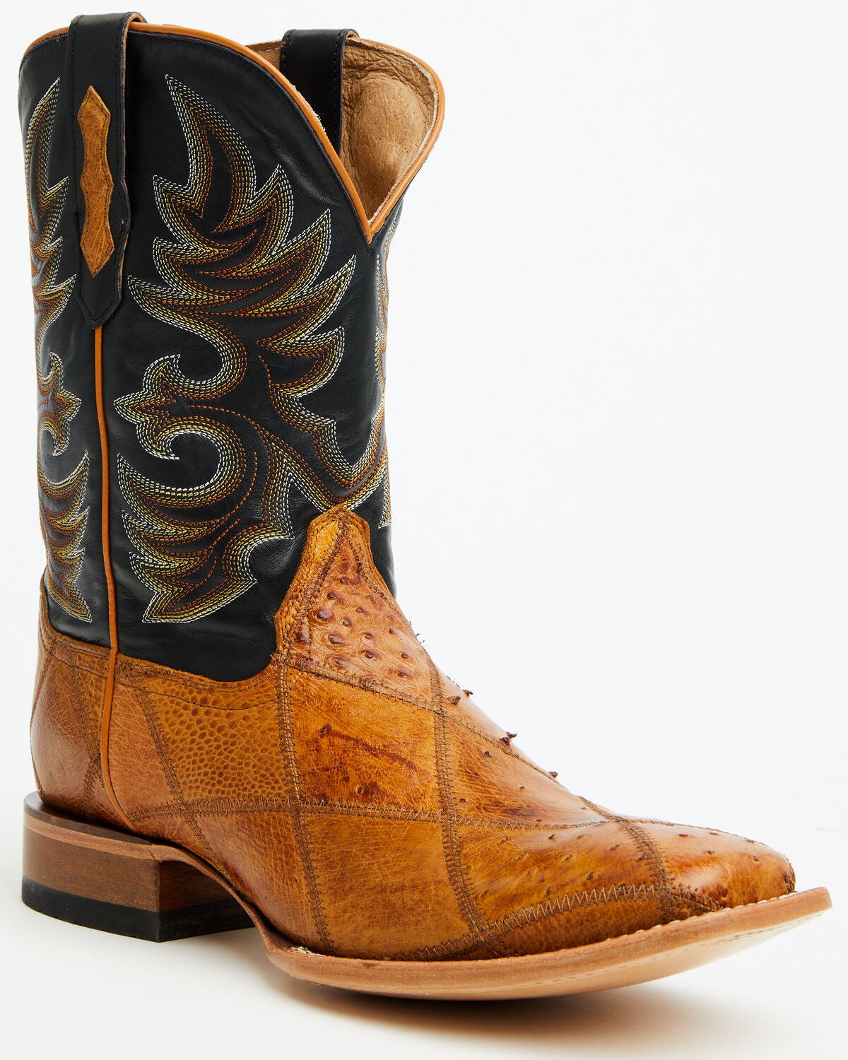 Cody James Men's Exotic Ostrich Patchwork Western Boots - Broad Square Toe, Tan, hi-res