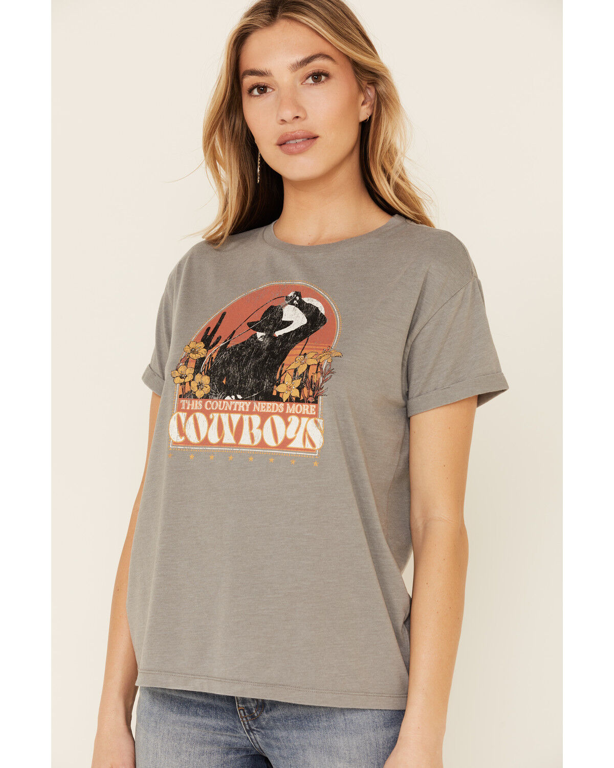 Image #1 - White Crow Women's This Country Needs More Cowboys Graphic Short Sleeve Tee, Charcoal, hi-res